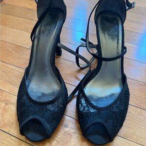 LOFT Black Lace Peep-Toe Heels
